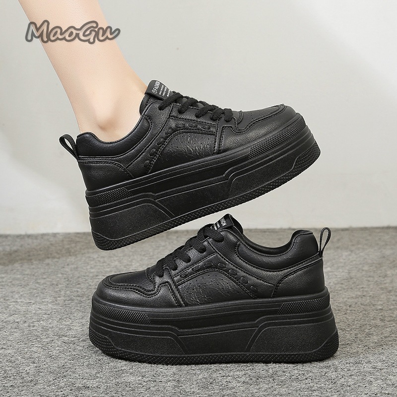 Guipure Lace Panel - Height Increasing Platform White Sneakers Female