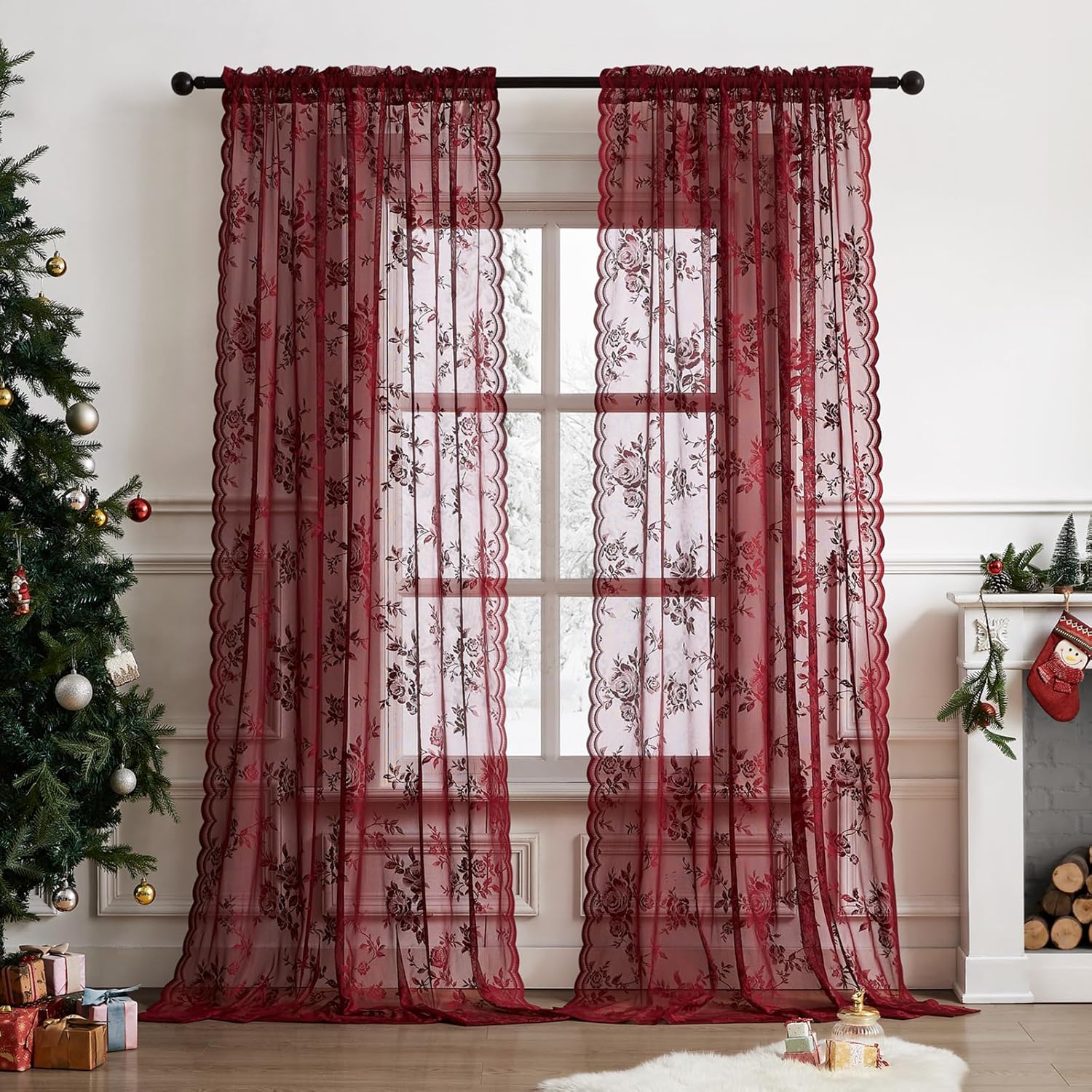 1 PC Burgundy Lace Curtains 45 - огляд і ціна Guipure Lace Panel