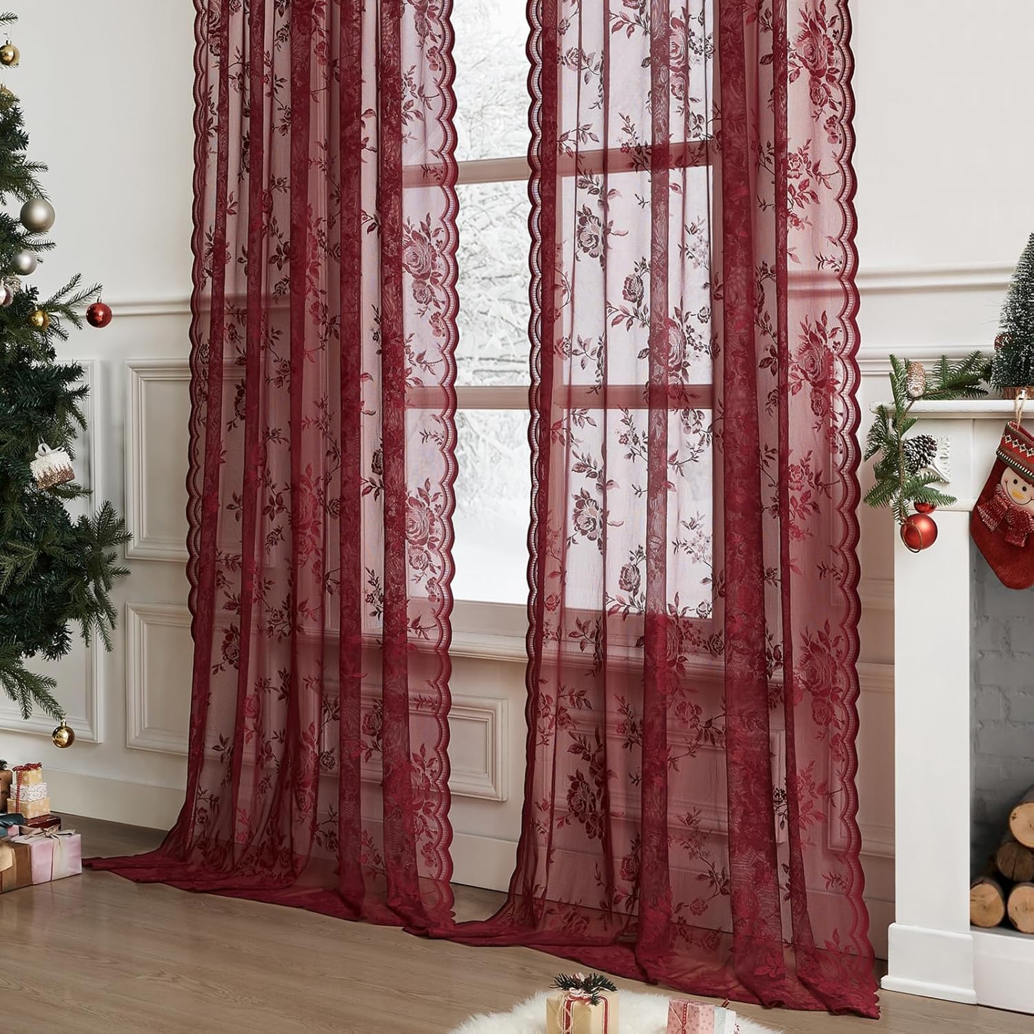 1 PC Burgundy Lace Curtains 45 - огляд і ціна Guipure Lace Panel