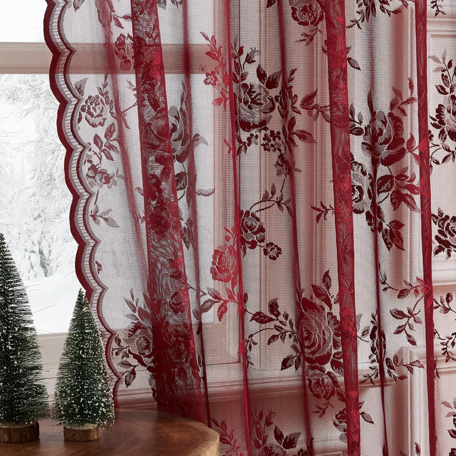 1 PC Burgundy Lace Curtains 45 - огляд і ціна Guipure Lace Panel
