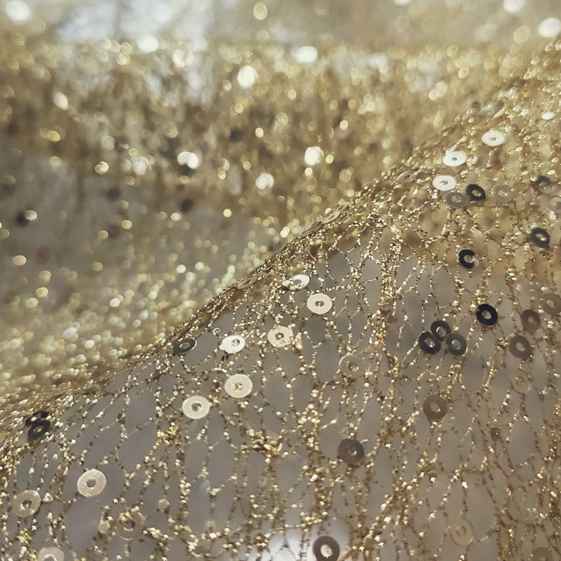 Hard Net White Gold Sequin Emb - огляд і ціна Crystal Mesh Fabric